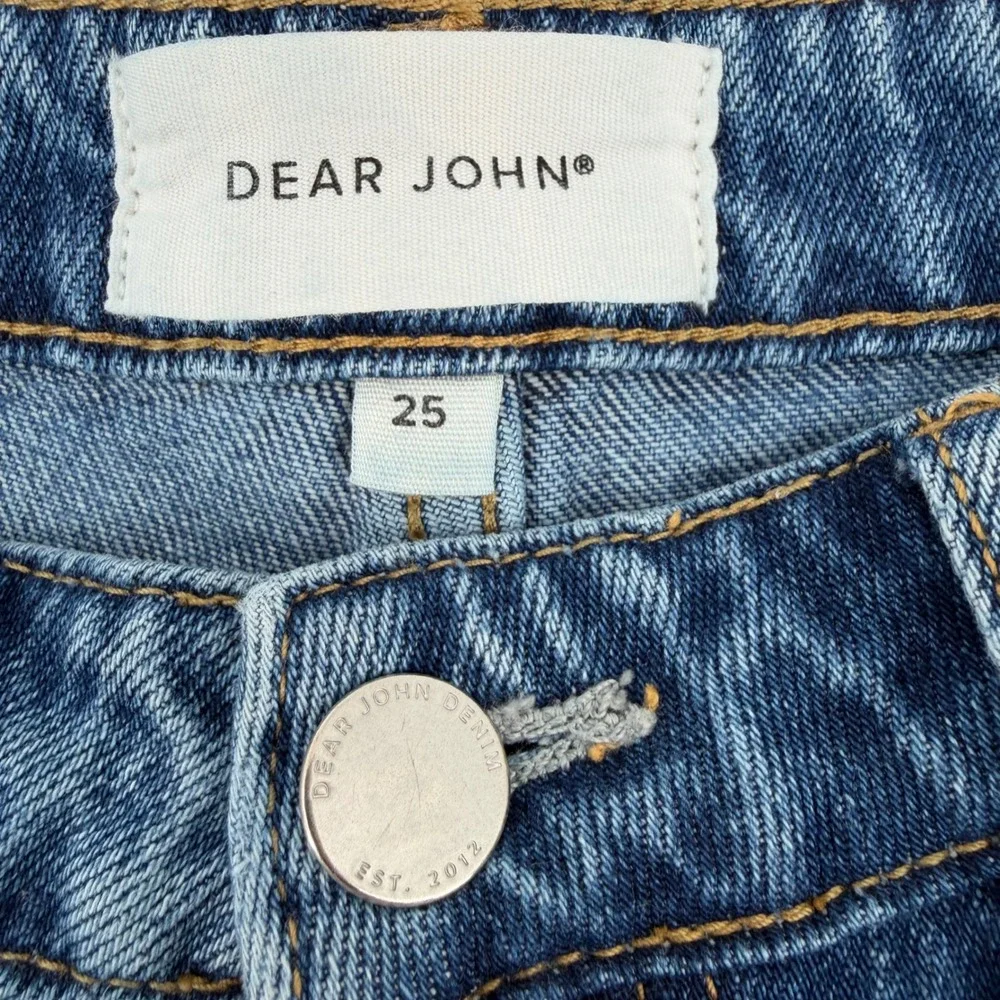Dear John Womens Size 25 Blue Denim Distressed Straight Leg‎ Jeans